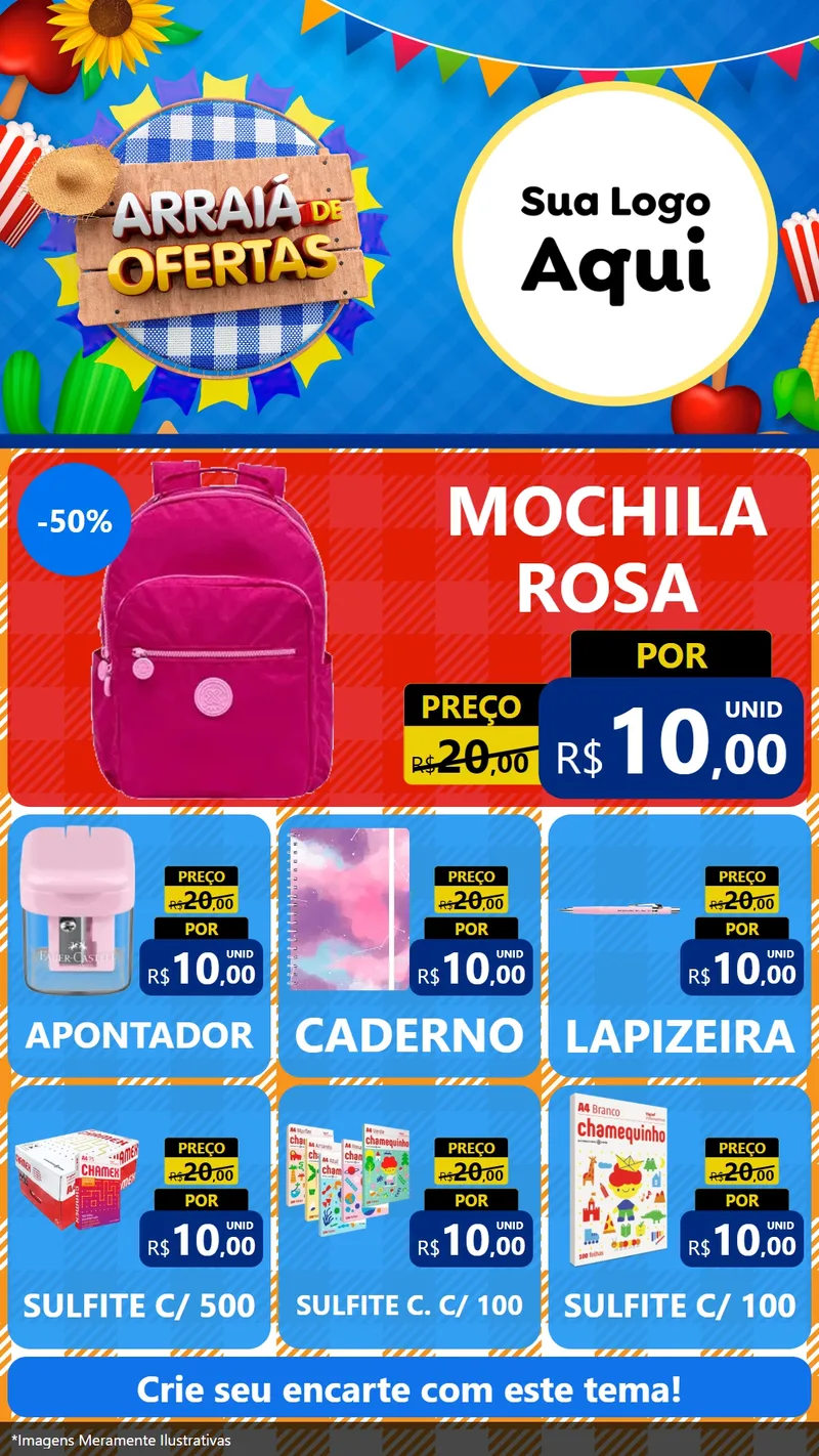 Modelo de Rede Social para Stories com o tema Arraiá de Ofertas para Papelaria