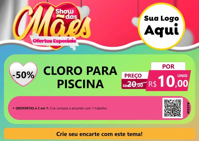 Modelo de Cartaz para Cartaz A4 Horizontal com o tema Show das Mães - Ofertas Especiais para Produtos para Piscina