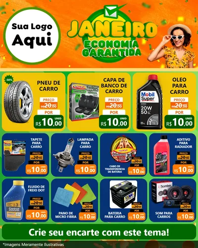 Modelo de Rede Social para Feed Instagram com o tema Janeiro - Economia Garantida para Auto peças