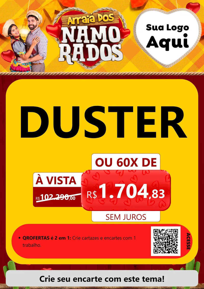 Modelo de Cartaz para Cartaz A4 Vertical com o tema Arraiá dos Namorados para Concessionaria de Carros