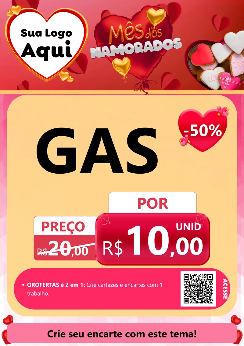 Modelo de Cartaz para Cartaz A4 Vertical com o tema Mês dos Namorados para Água e gás