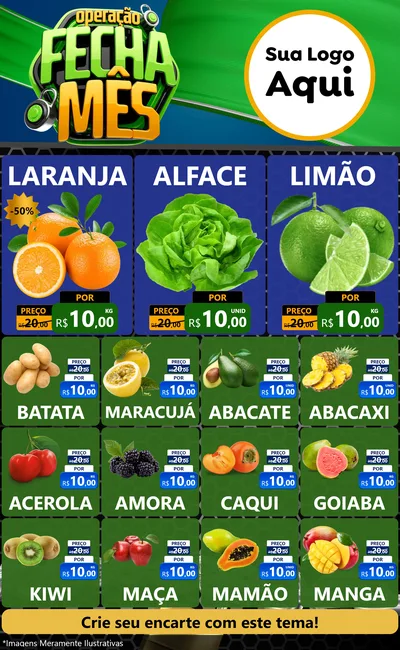 Modelo de Encarte para Encarte Grande com o tema Operação Fecha Mês para Hortifrúti