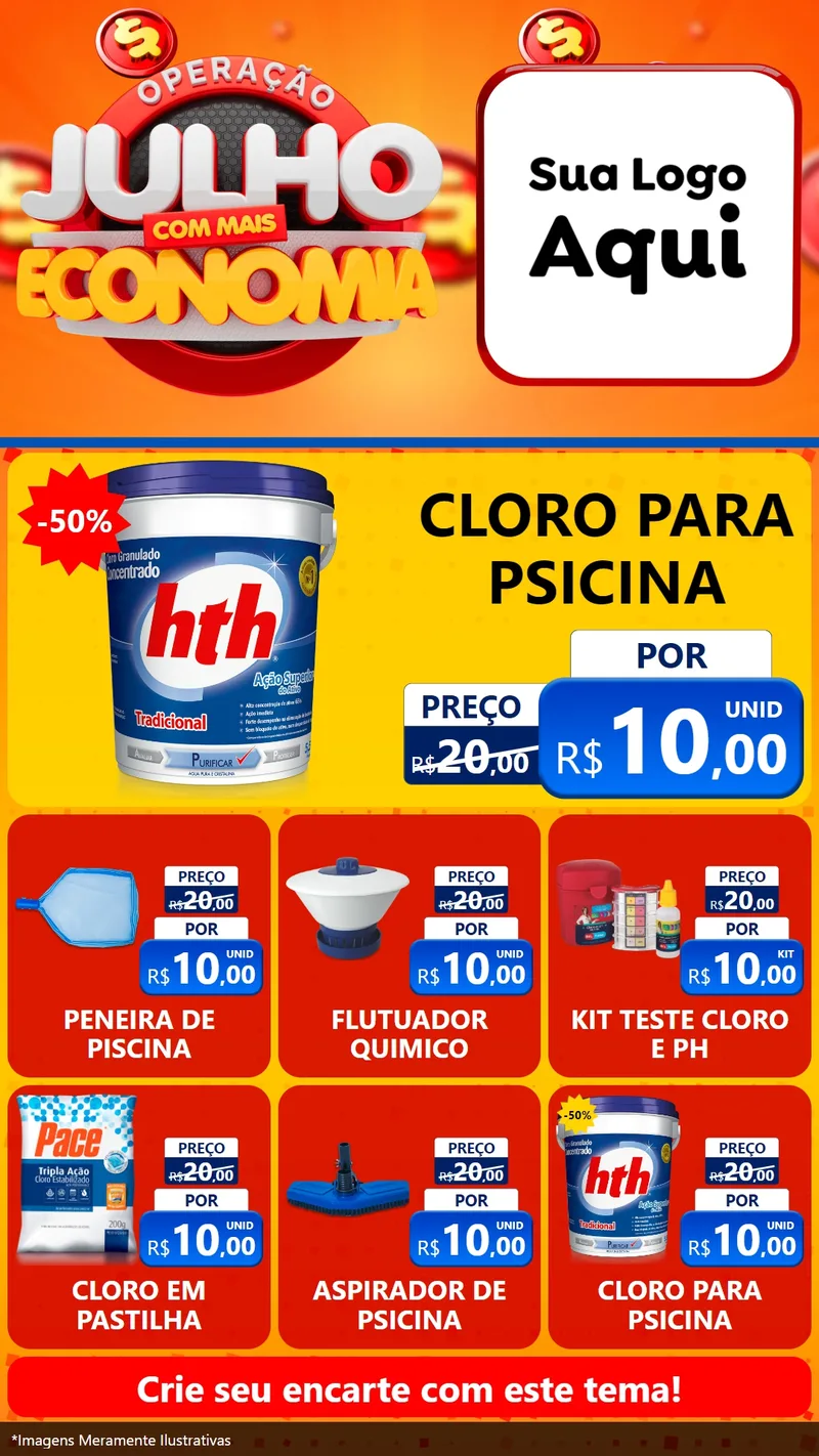 Modelo de Rede Social para Stories com o tema Operação Julho Com Mais Economia para Produtos para Piscina