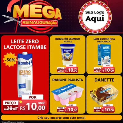 Modelo de Rede Social para Feed Facebook com o tema Mega Reinauguração para Frios e Laticínios