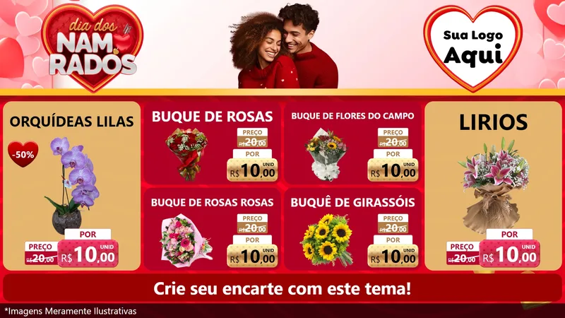 Modelo de TV para TV Horizontal com o tema Dia dos Namorados para Floricultura e jardim