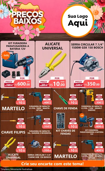 Modelo de Encarte para Encarte Grande com o tema Primavera de Preços Baixos para Maquinas e Ferramentas