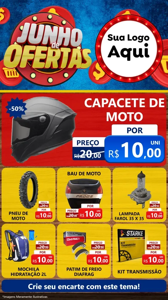 Modelo de Rede Social para Stories com o tema Junho de Ofertas para Moto peças