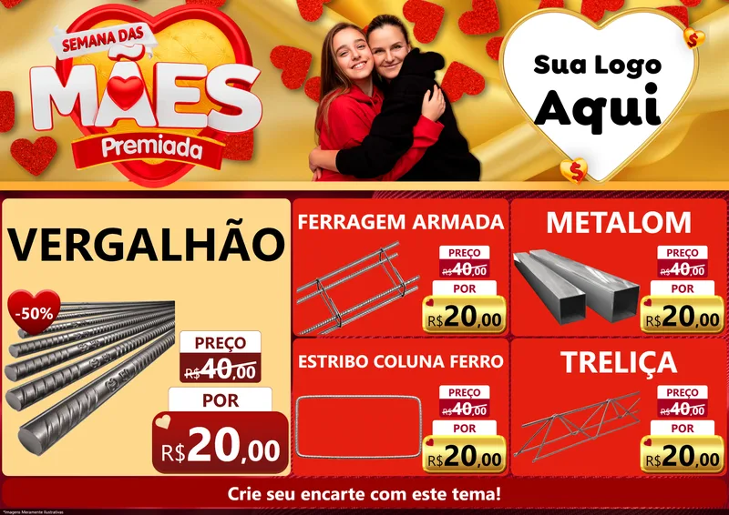 Modelo de Encarte para Encarte A4 Horizontal com o tema Semana das Mães Premiada para Ferragens