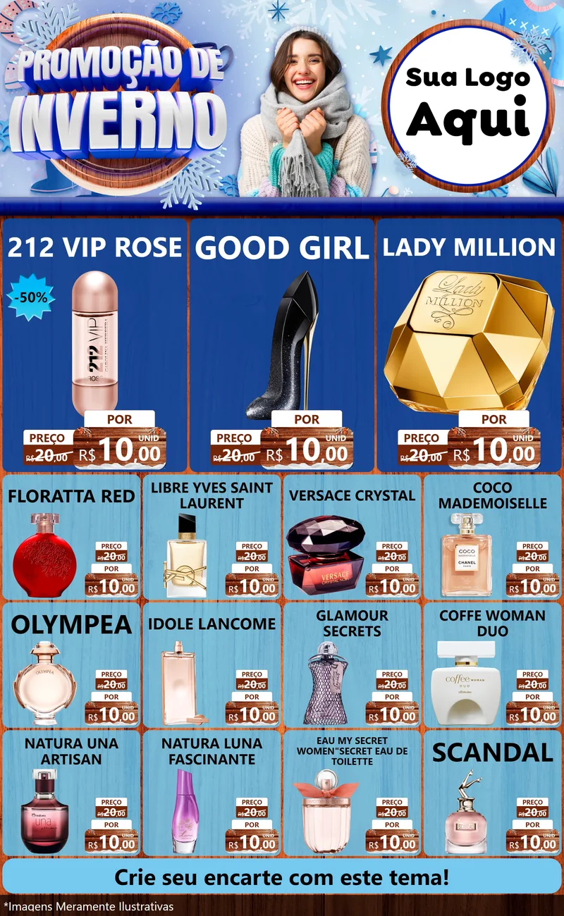 Modelo de Encarte para Encarte Grande com o tema Promoção de Inverno para Perfumes