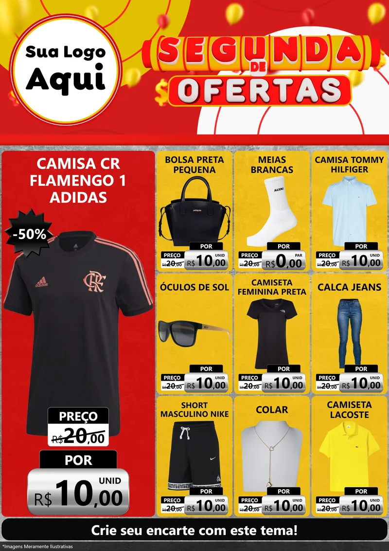 Modelo de Encarte para Encarte A4 Vertical com o tema Segunda de Ofertas para Roupas e acessórios