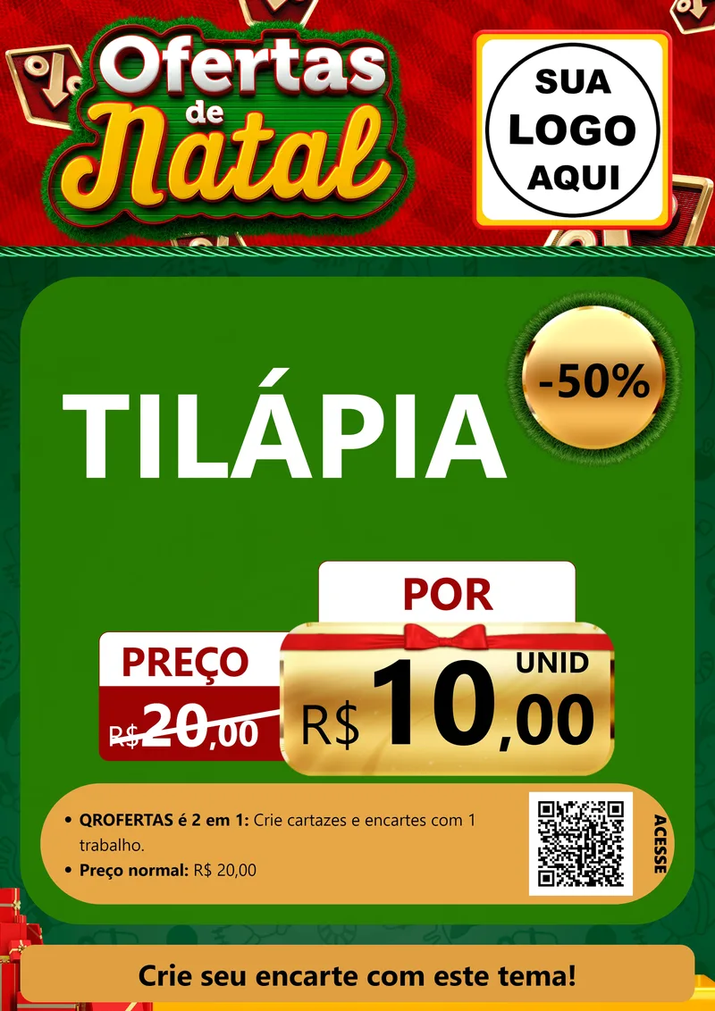 Modelo de Cartaz para Cartaz A4 Vertical com o tema Ofertas de Natal para Peixaria