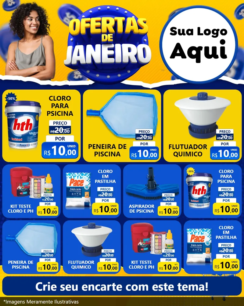 Modelo de Rede Social para Feed Instagram com o tema Ofertas de Janeiro para Produtos para Piscina