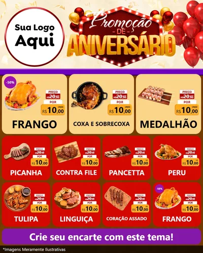Modelo de Rede Social para Feed Instagram com o tema Promoção de Aniversário para Assados