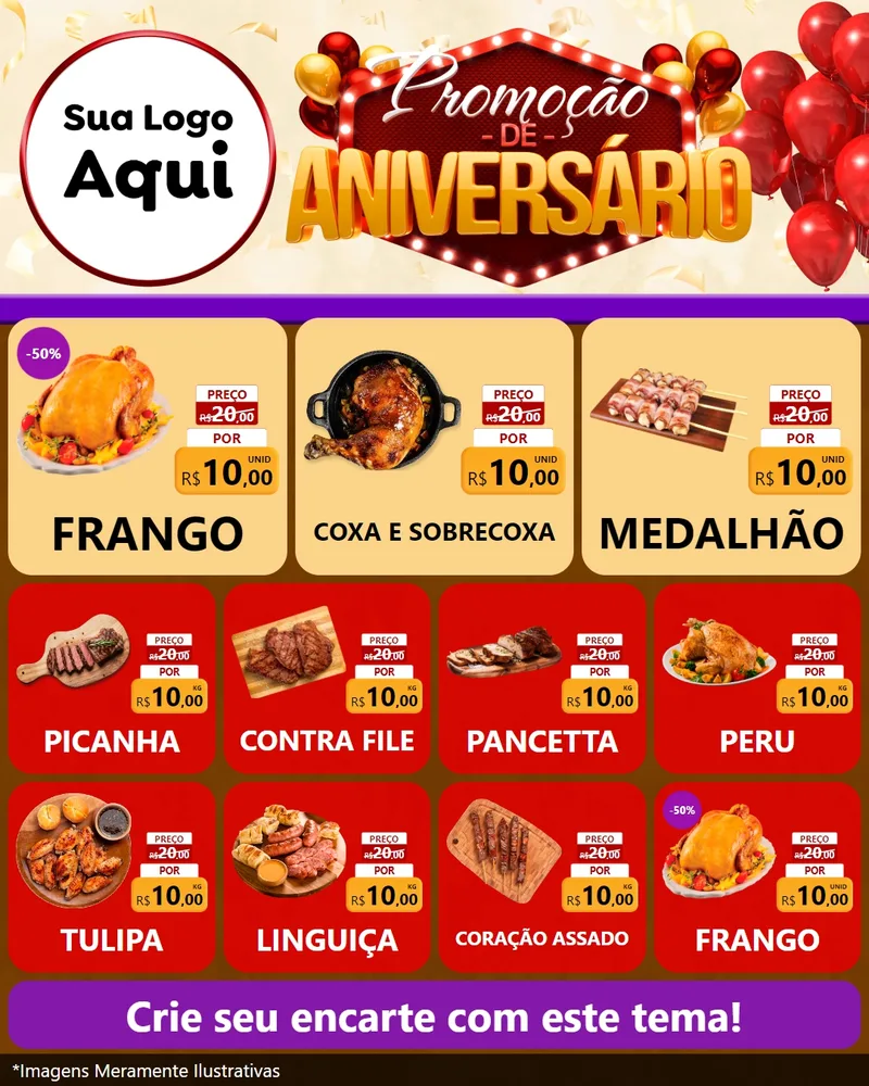 Modelo de Rede Social para Feed Instagram com o tema Promoção de Aniversário para Assados