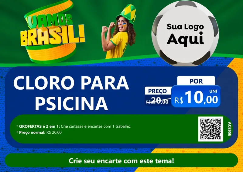 Modelo de Cartaz para Cartaz A4 Horizontal com o tema Vamos Brasil - Copa para Produtos para Piscina