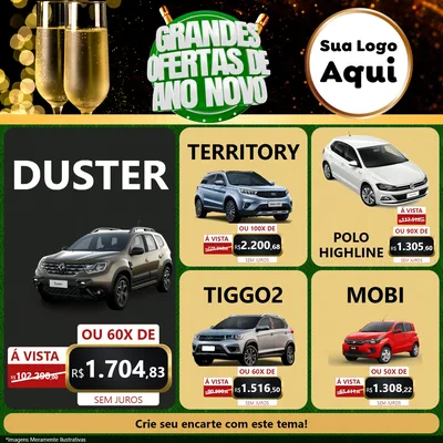 Modelo de Rede Social para Feed Facebook com o tema Grandes Ofertas de Ano Novo para Concessionaria de Carros