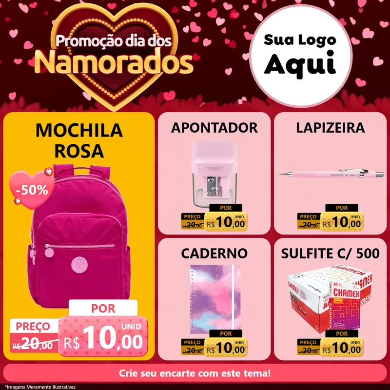 Modelo de Rede Social para Feed Facebook com o tema Promoção Dia Dos Namorados para Papelaria