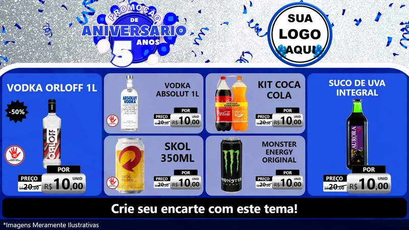Modelo de TV para TV Horizontal com o tema Promoção de Aniversário - 5 Anos para Distribuidora de bebidas
