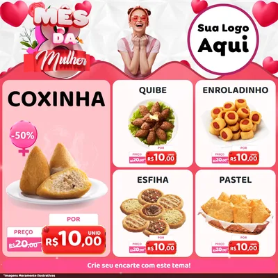 Modelo de Rede Social para Feed Facebook com o tema Mês da Mulher para Salgadaria