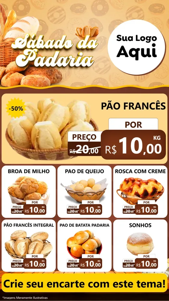 Modelo de Rede Social para Stories com o tema Sábado da Padaria para Padaria