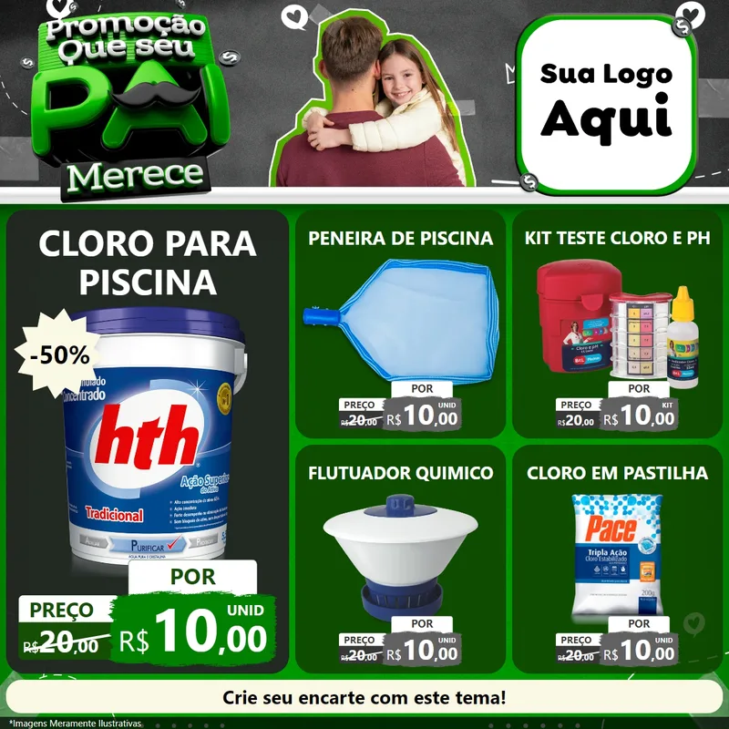 Modelo de Rede Social para Feed Facebook com o tema Promoção Que seu Pai Merece para Produtos para Piscina