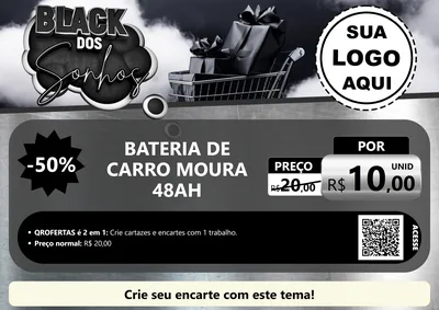 Modelo de Cartaz para Cartaz A4 Horizontal com o tema Black dos Sonhos para Baterias Elétricas