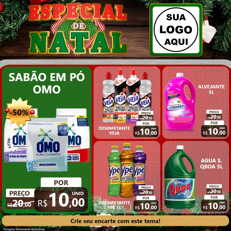 Modelo de Rede Social para Feed Facebook com o tema Especial de Natal para Produtos de Limpeza