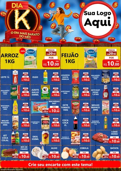 Modelo de Encarte para Encarte A4 Vertical com o tema Dia K - O Dia Mais Barato Do Mês para Supermercado