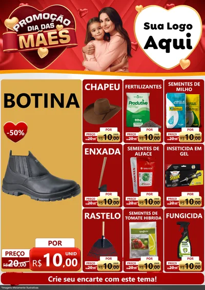 Modelo de Encarte para Encarte A4 Vertical com o tema Promoção Dia das Mães para Agropecuária