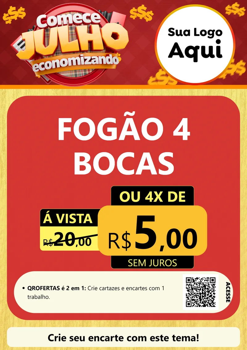 Modelo de Cartaz para Cartaz A4 Vertical com o tema Comece Julho Economizando para Móveis e Eletro