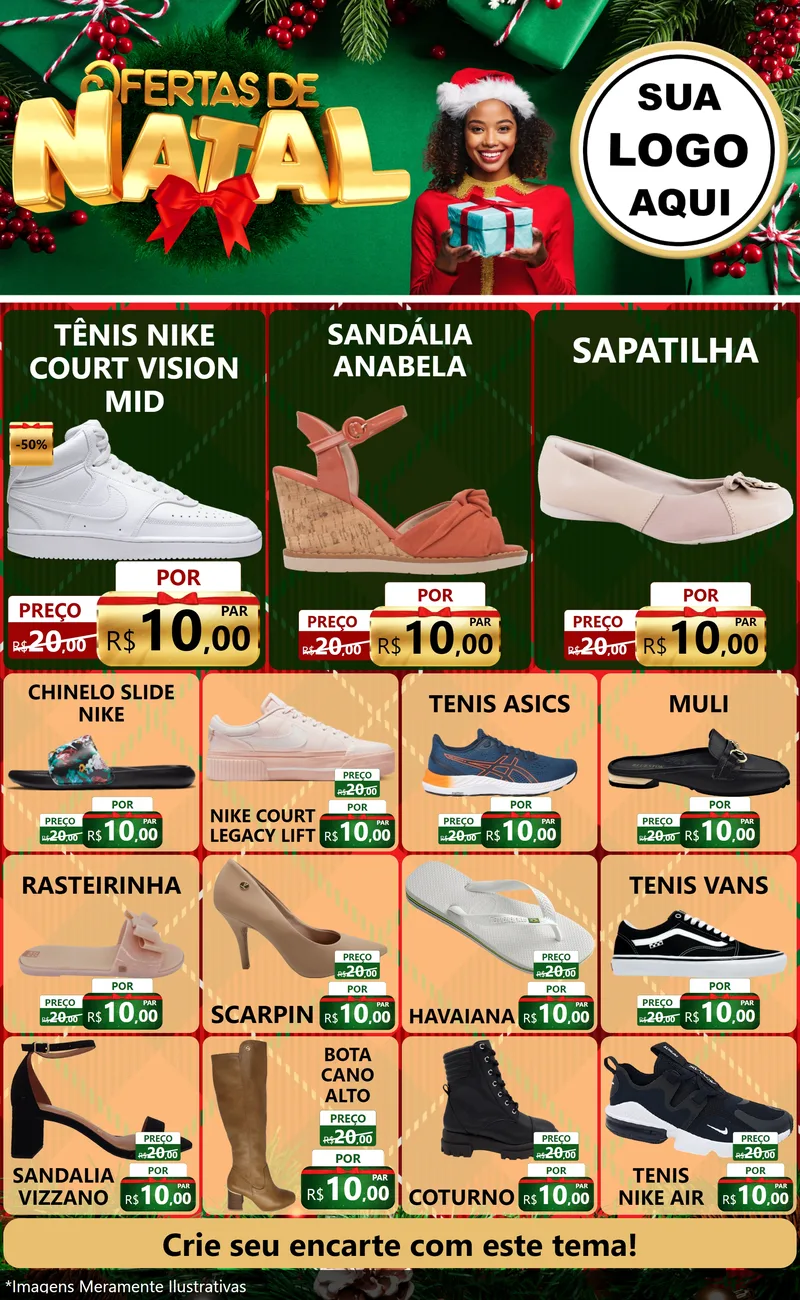 Modelo de Encarte para Encarte Grande com o tema Ofertas de Natal para Calçados