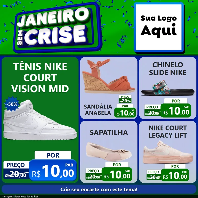 Modelo de Rede Social para Feed Facebook com o tema Janeiro Sem Crise para Calçados