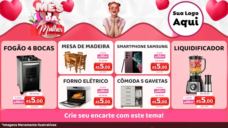 Modelo de TV para TV Horizontal com o tema Mês da Mulher para Móveis e Eletro