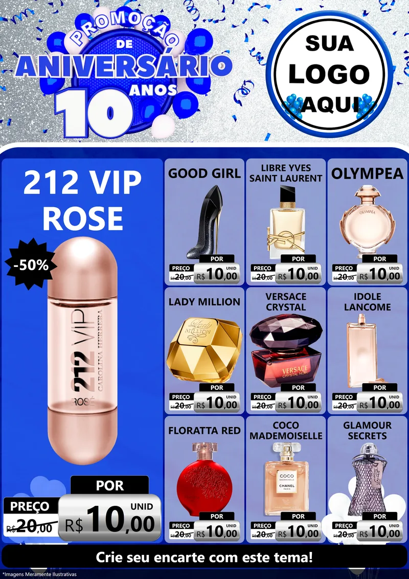 Modelo de Encarte para Encarte A4 Vertical com o tema Promoção de Aniversário - 10 Anos para Perfumes