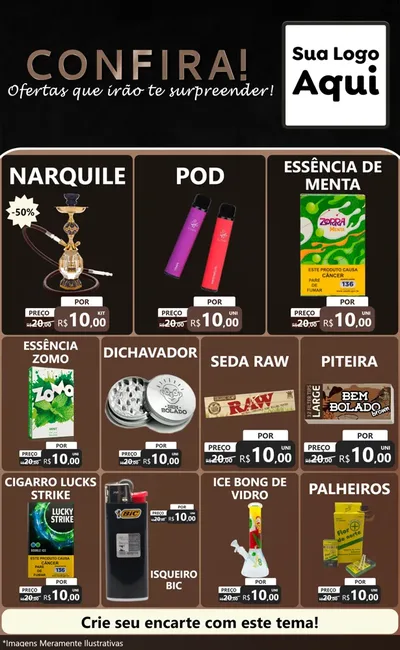 Modelo de Encarte para Encarte Grande com o tema Confira! Ofertas que irão te surpreender! para Tabacaria