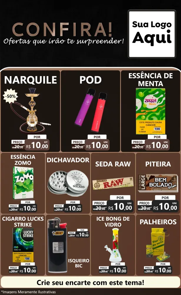 Modelo de Encarte para Encarte Grande com o tema Confira! Ofertas que irão te surpreender! para Tabacaria