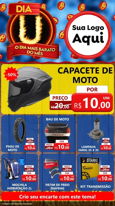 Modelo de Rede Social para Stories com o tema Dia U - O Dia Mais Barato Do Mês para Moto peças