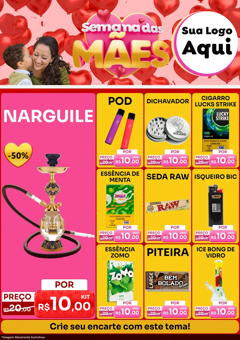 Modelo de Encarte para Encarte A4 Vertical com o tema Semana Das Mães para Tabacaria