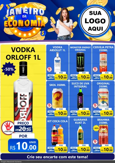Modelo de Encarte para Encarte A4 Vertical com o tema Janeiro da Economia para Distribuidora de bebidas