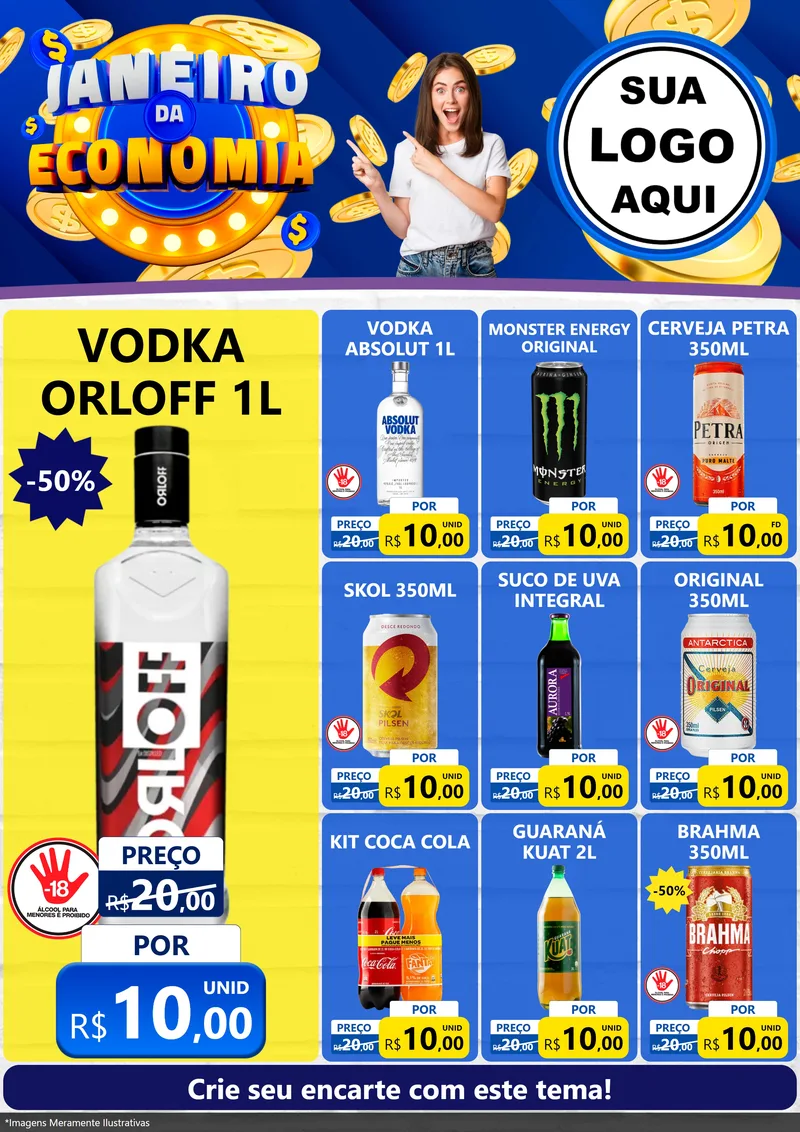 Modelo de Encarte para Encarte A4 Vertical com o tema Janeiro da Economia para Distribuidora de bebidas