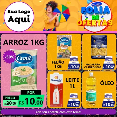 Modelo de Rede Social para Feed Facebook com o tema Folia de Ofertas para Supermercado