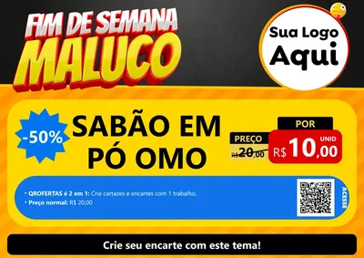 Modelo de Cartaz para Cartaz A4 Horizontal com o tema Final de Semana Maluco para Produtos de Limpeza