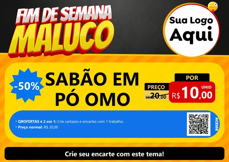 Modelo de Cartaz para Cartaz A4 Horizontal com o tema Final de Semana Maluco para Produtos de Limpeza