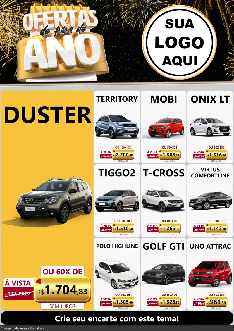 Modelo de Encarte para Encarte A4 Vertical com o tema Ofertas de Fim de Ano para Concessionaria de Carros