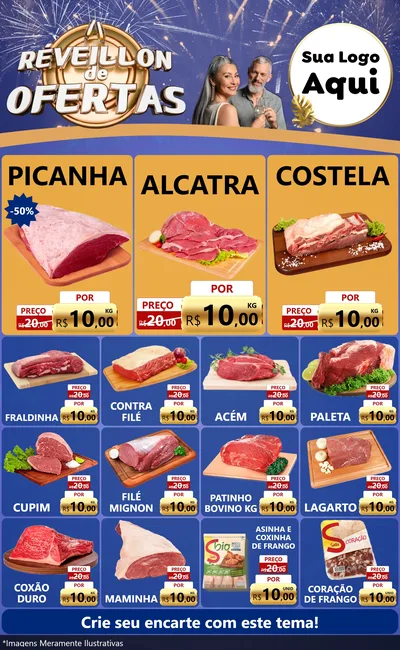 Modelo de Encarte para Encarte Grande com o tema Réveillon de Ofertas para Açougue