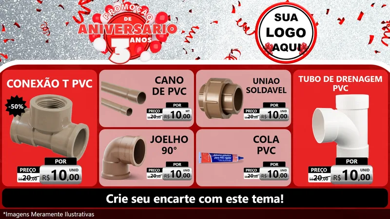 Modelo de TV para TV Horizontal com o tema Promoção de Aniversário - 3 Anos para Tubos e conexões