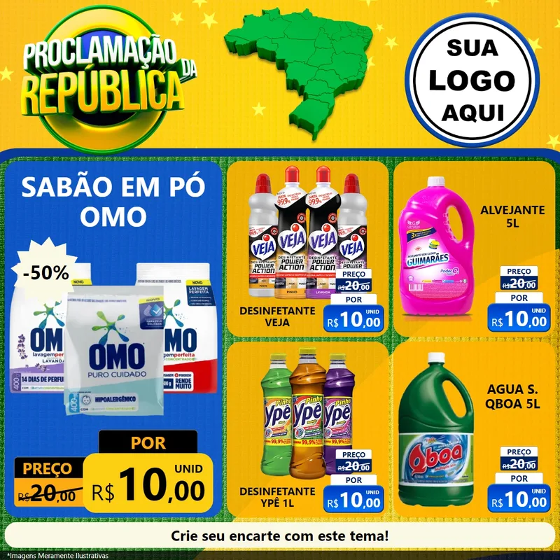 Modelo de Rede Social para Feed Facebook com o tema Proclamação da República para Produtos de Limpeza