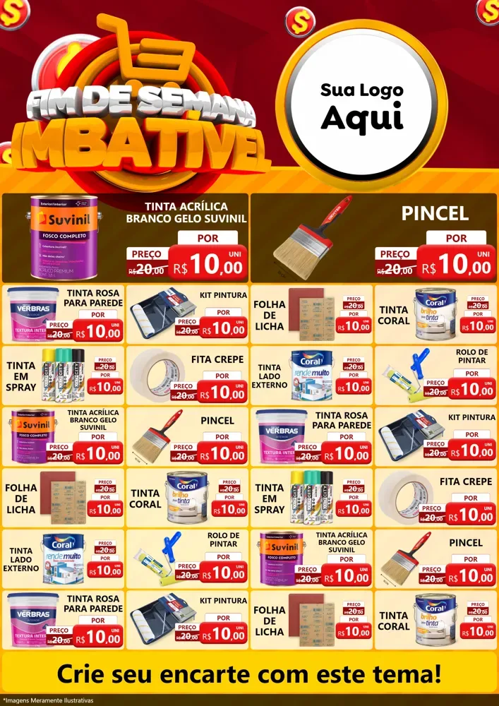 Modelo de Encarte para Encarte A4 Vertical com o tema Fim de Semana Imbatível para Tintas e Ferramentas