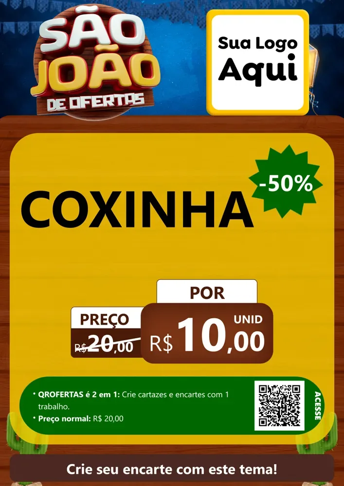 Modelo de Cartaz para Cartaz A4 Vertical com o tema São João Ofertas Imbatíveis! - Junina para Salgadaria
