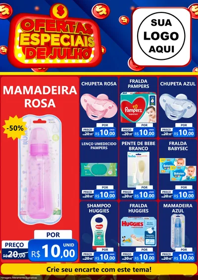 Modelo de Encarte para Encarte A4 Vertical com o tema Ofertas Especiais de Julho para Bebês